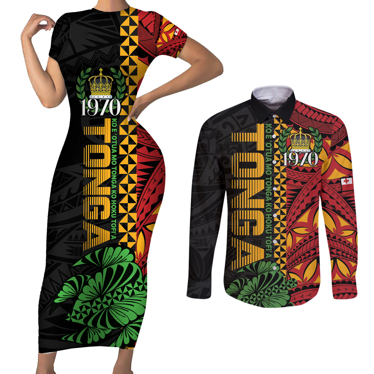 Personalised Tonga Emancipation Day Couples Matching Short Sleeve Bodycon Dress and Long Sleeve Button Shirt Puleanga Fakatui O Since 1970 LT9 Red - Polynesian Pride