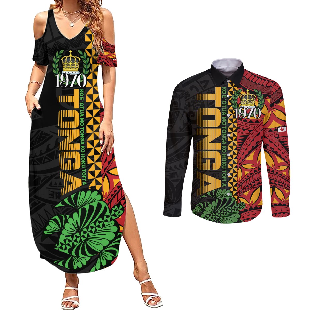 Personalised Tonga Emancipation Day Couples Matching Summer Maxi Dress and Long Sleeve Button Shirt Puleanga Fakatui O Since 1970 LT9 Red - Polynesian Pride