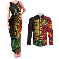 Personalised Tonga Emancipation Day Couples Matching Tank Maxi Dress and Long Sleeve Button Shirt Puleanga Fakatui O Since 1970 LT9 Red - Polynesian Pride