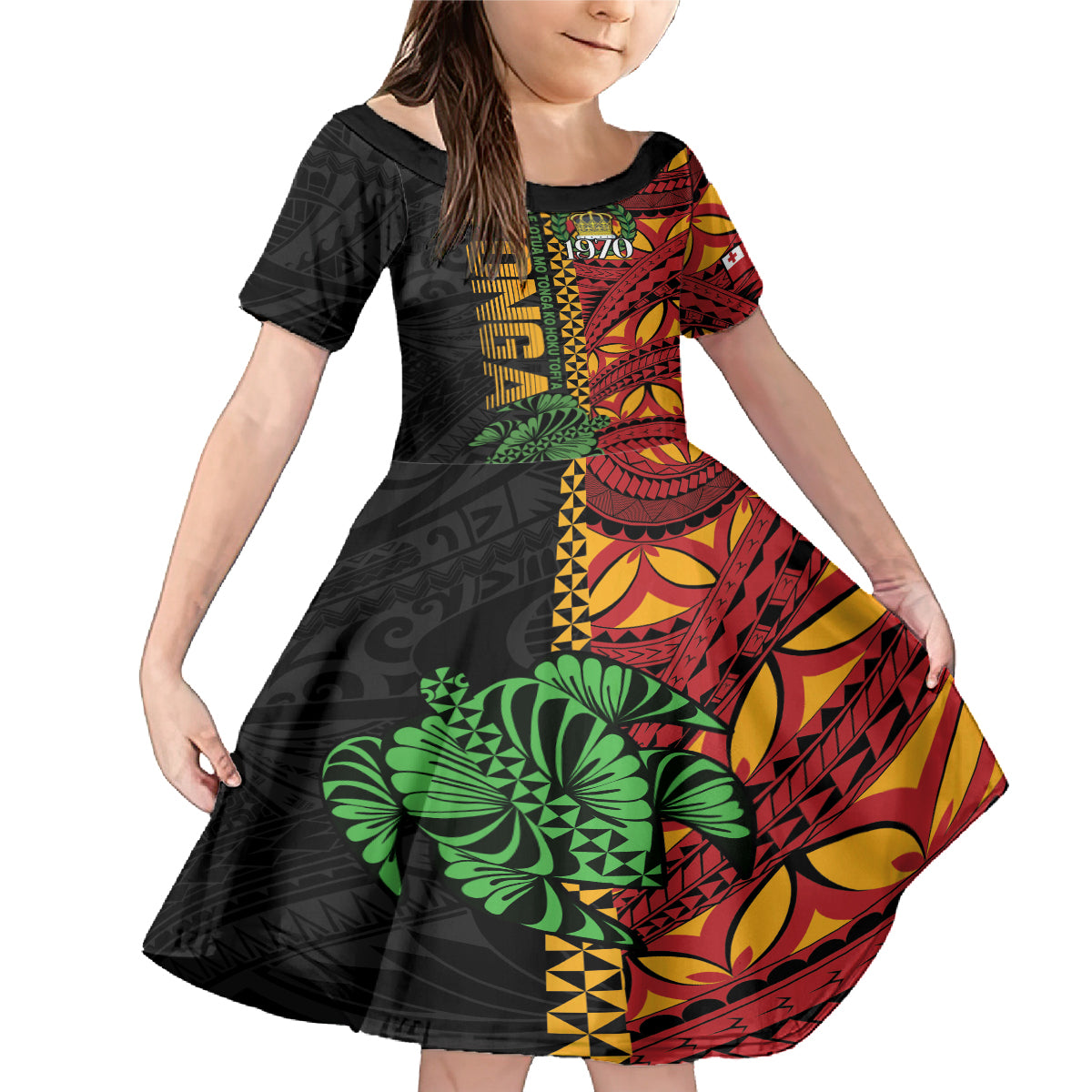 Personalised Tonga Emancipation Day Family Matching Mermaid Dress and Hawaiian Shirt Puleanga Fakatui O Since 1970 LT9 Daughter's Dress Red - Polynesian Pride
