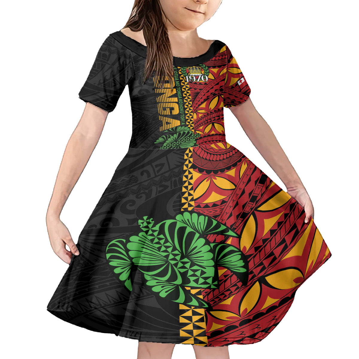 Personalised Tonga Emancipation Day Family Matching Off Shoulder Maxi Dress and Hawaiian Shirt Puleanga Fakatui O Since 1970 LT9 Daughter's Dress Red - Polynesian Pride