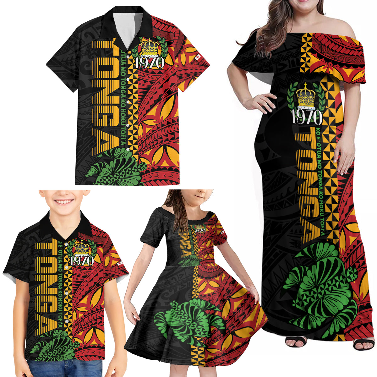Personalised Tonga Emancipation Day Family Matching Off Shoulder Maxi Dress and Hawaiian Shirt Puleanga Fakatui O Since 1970 LT9 - Polynesian Pride