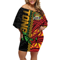 Personalised Tonga Emancipation Day Family Matching Off Shoulder Short Dress and Hawaiian Shirt Puleanga Fakatui O Since 1970 LT9 Mom's Dress Red - Polynesian Pride