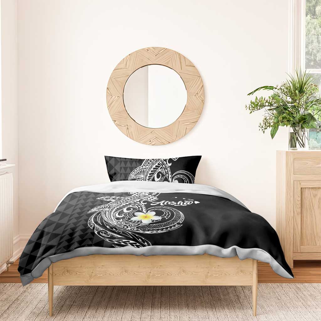 Aloha Hammerhead Shark Bedding Set Black Hawaiian Kakau Tribal Tattoo