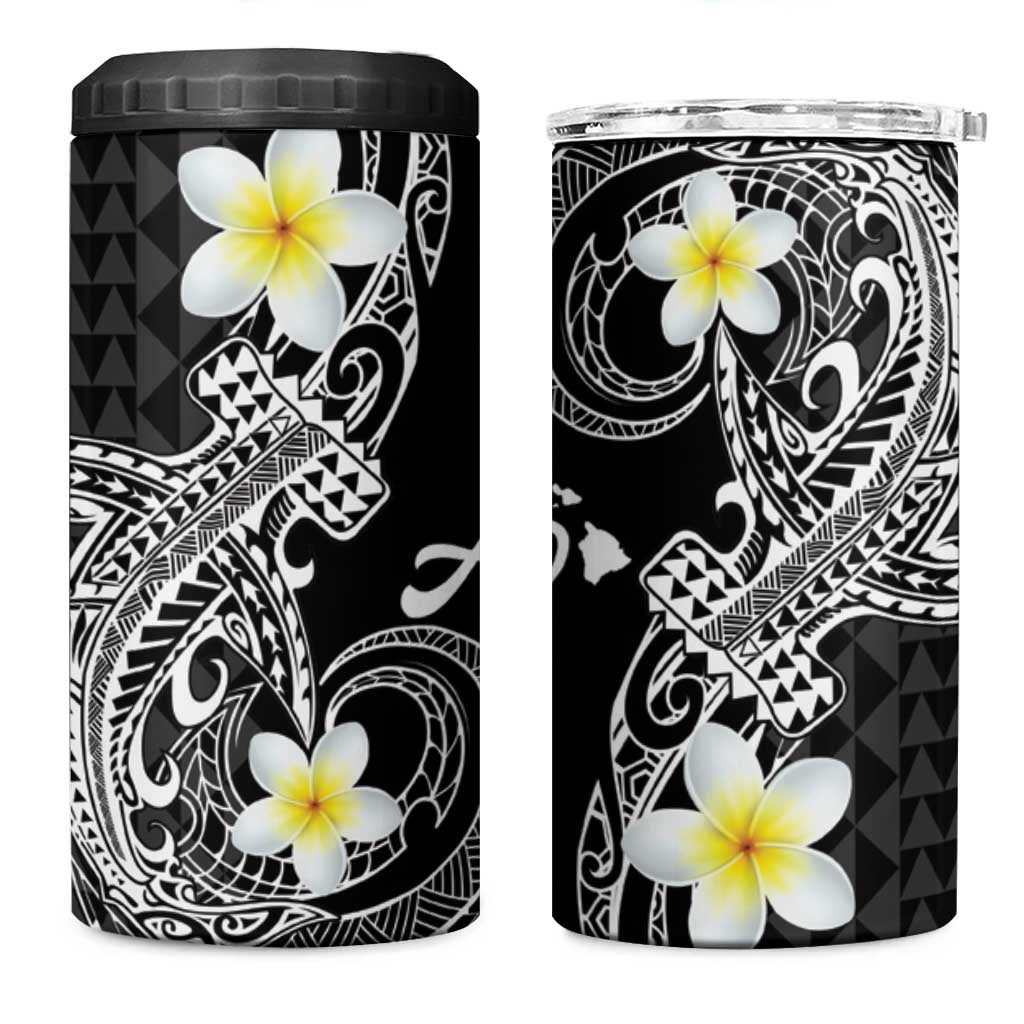 Aloha Hammerhead Shark 4 in 1 Can Cooler Tumbler Black Hawaiian Kakau Tribal Tattoo LT9 One Size: 16 oz Black - Polynesian Pride