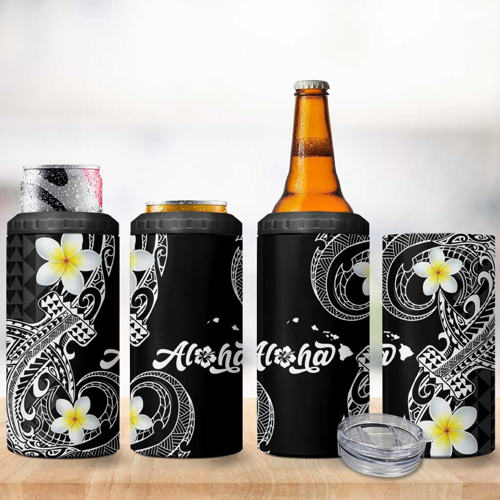 Aloha Hammerhead Shark 4 in 1 Can Cooler Tumbler Black Hawaiian Kakau Tribal Tattoo LT9 - Polynesian Pride
