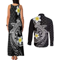 Aloha Hammerhead Shark Couples Matching Tank Maxi Dress and Long Sleeve Button Shirt Black Hawaiian Kakau Tribal Tattoo LT9 - Polynesian Pride