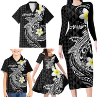 Aloha Hammerhead Shark Family Matching Long Sleeve Bodycon Dress and Hawaiian Shirt Black Hawaiian Kakau Tribal Tattoo LT9 - Polynesian Pride