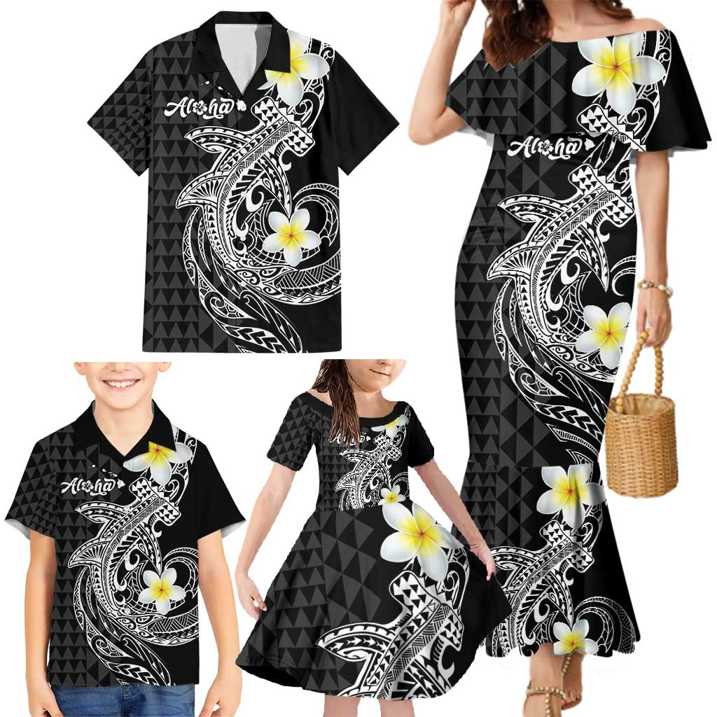Aloha Hammerhead Shark Family Matching Mermaid Dress and Hawaiian Shirt Black Hawaiian Kakau Tribal Tattoo LT9 - Polynesian Pride