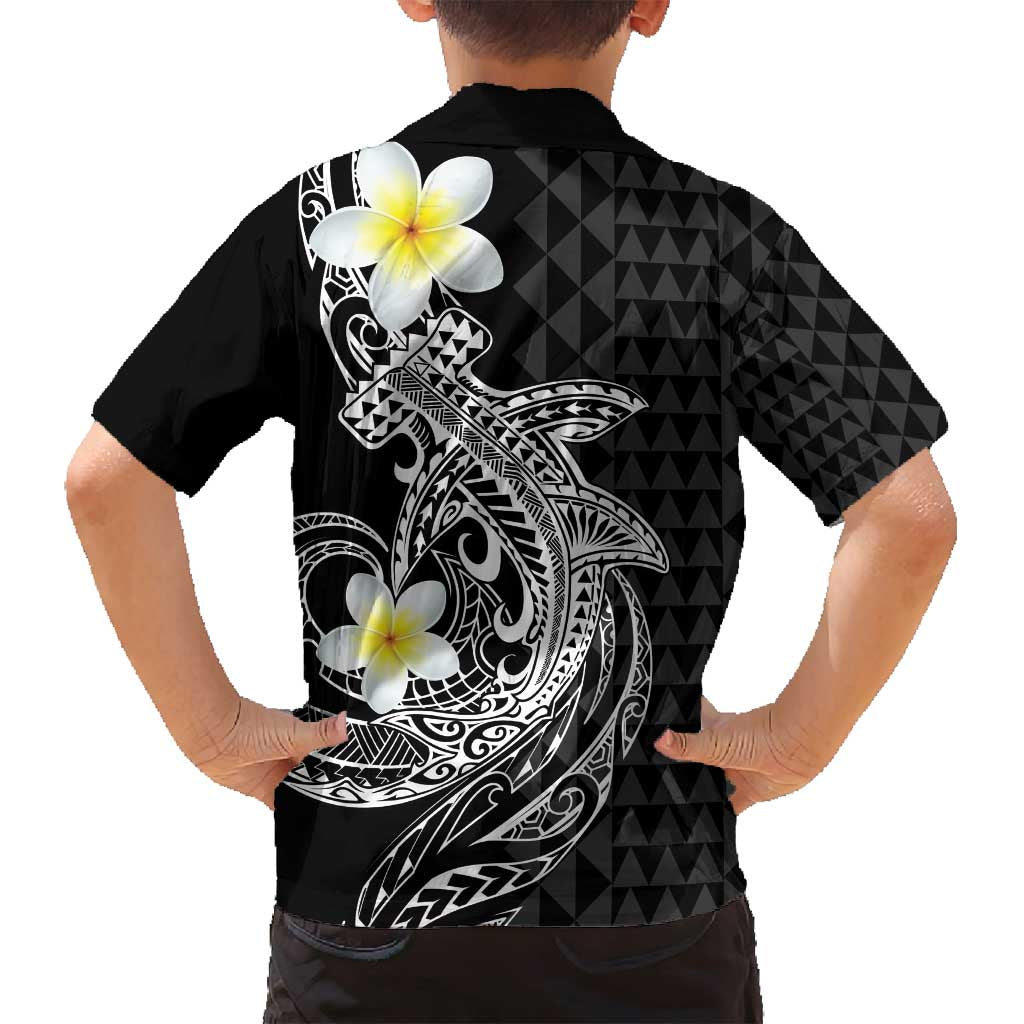 Aloha Hammerhead Shark Family Matching Off Shoulder Short Dress and Hawaiian Shirt Black Hawaiian Kakau Tribal Tattoo LT9 - Polynesian Pride