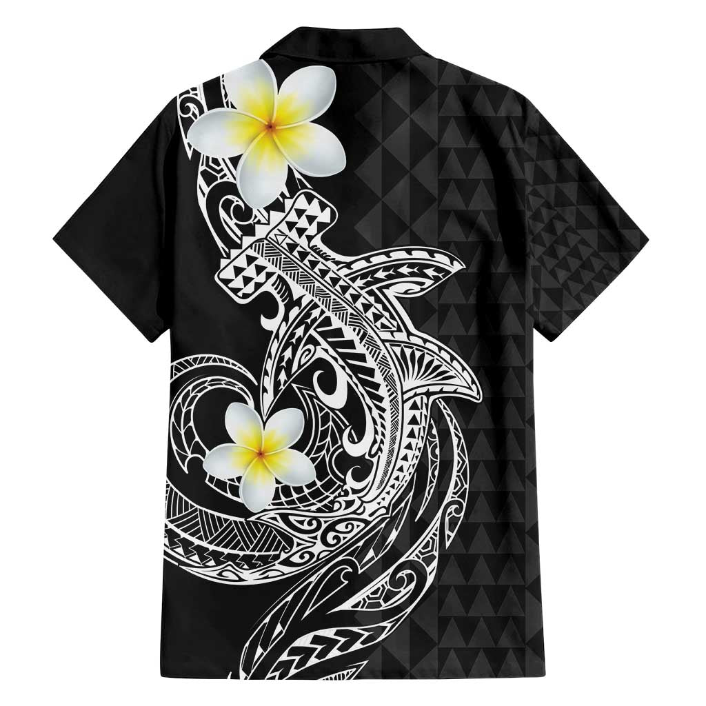 Aloha Hammerhead Shark Family Matching Off Shoulder Short Dress and Hawaiian Shirt Black Hawaiian Kakau Tribal Tattoo LT9 - Polynesian Pride