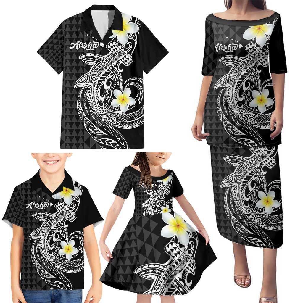 Aloha Hammerhead Shark Family Matching Puletasi and Hawaiian Shirt Black Hawaiian Kakau Tribal Tattoo LT9 - Polynesian Pride