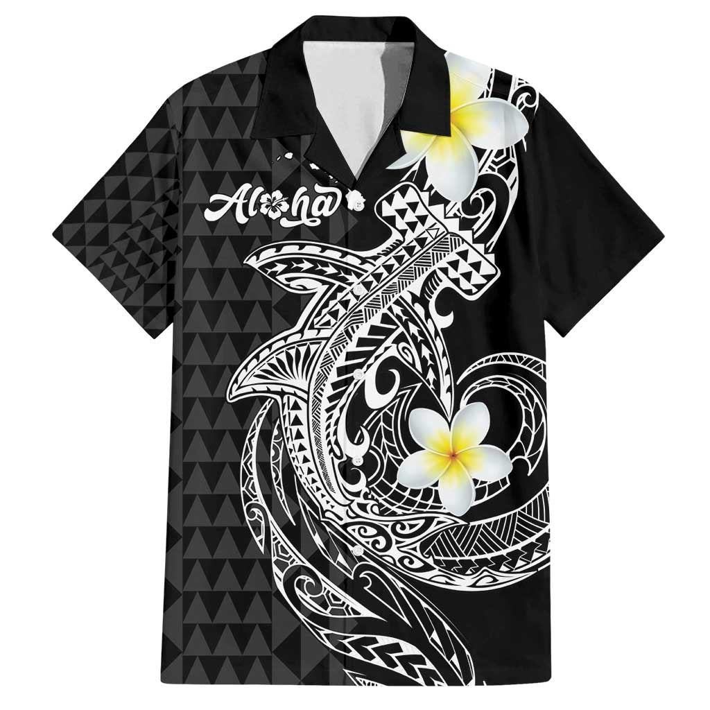 Aloha Hammerhead Shark Family Matching Puletasi and Hawaiian Shirt Black Hawaiian Kakau Tribal Tattoo LT9 Dad's Shirt - Short Sleeve Black - Polynesian Pride