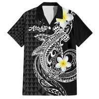 Aloha Hammerhead Shark Family Matching Puletasi and Hawaiian Shirt Black Hawaiian Kakau Tribal Tattoo LT9 Dad's Shirt - Short Sleeve Black - Polynesian Pride