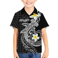Aloha Hammerhead Shark Family Matching Puletasi and Hawaiian Shirt Black Hawaiian Kakau Tribal Tattoo LT9 Son's Shirt Black - Polynesian Pride