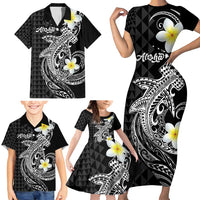 Aloha Hammerhead Shark Family Matching Short Sleeve Bodycon Dress and Hawaiian Shirt Black Hawaiian Kakau Tribal Tattoo LT9 - Polynesian Pride
