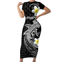 Aloha Hammerhead Shark Family Matching Short Sleeve Bodycon Dress and Hawaiian Shirt Black Hawaiian Kakau Tribal Tattoo LT9 Mom's Dress Black - Polynesian Pride
