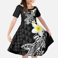 Aloha Hammerhead Shark Family Matching Summer Maxi Dress and Hawaiian Shirt Black Hawaiian Kakau Tribal Tattoo LT9 Daughter's Dress Black - Polynesian Pride
