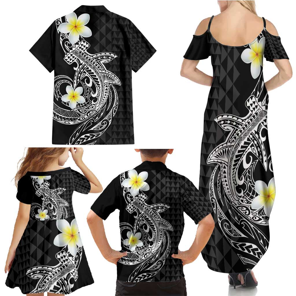 Aloha Hammerhead Shark Family Matching Summer Maxi Dress and Hawaiian Shirt Black Hawaiian Kakau Tribal Tattoo LT9 - Polynesian Pride