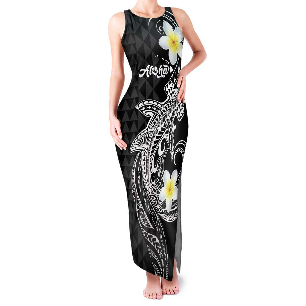 Aloha Hammerhead Shark Family Matching Tank Maxi Dress and Hawaiian Shirt Black Hawaiian Kakau Tribal Tattoo LT9 Mom's Dress Black - Polynesian Pride