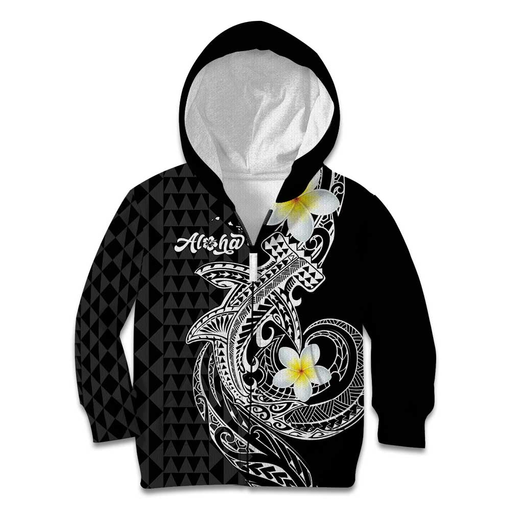 Aloha Hammerhead Shark Kid Hoodie Black Hawaiian Kakau Tribal Tattoo LT9 Zip Hoodie Black - Polynesian Pride