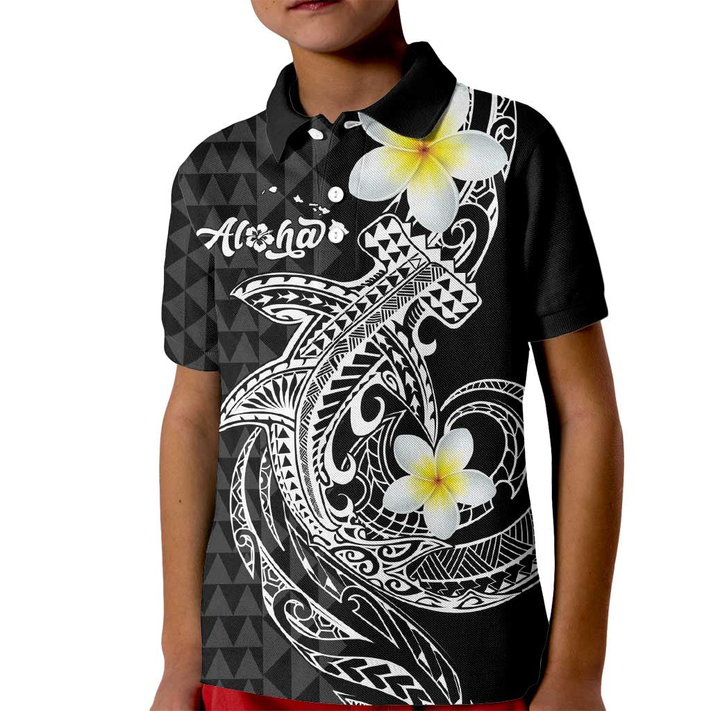 Aloha Hammerhead Shark Kid Polo Shirt Black Hawaiian Kakau Tribal Tattoo LT9 Kid Black - Polynesian Pride