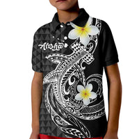 Aloha Hammerhead Shark Kid Polo Shirt Black Hawaiian Kakau Tribal Tattoo LT9 Kid Black - Polynesian Pride