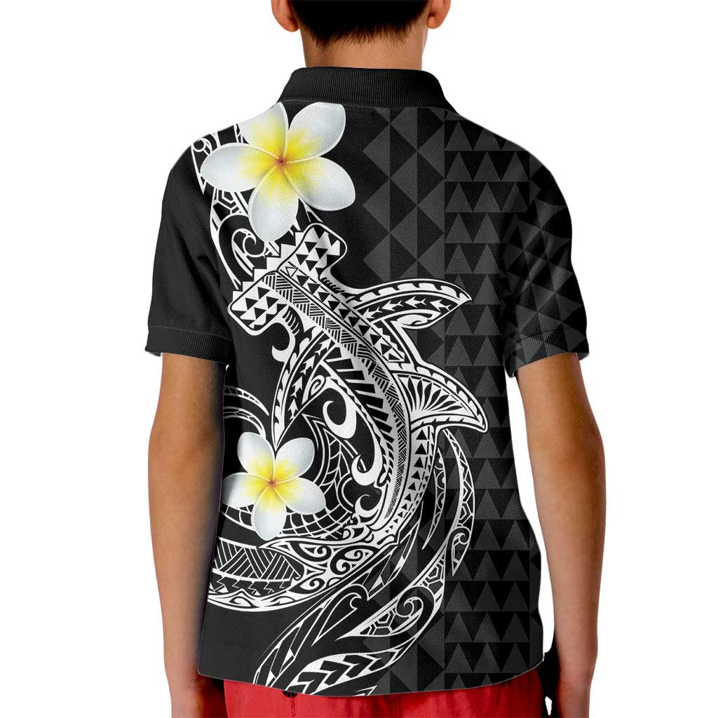 Aloha Hammerhead Shark Kid Polo Shirt Black Hawaiian Kakau Tribal Tattoo LT9 - Polynesian Pride