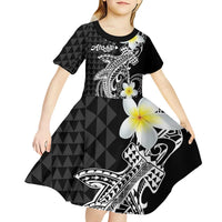 Aloha Hammerhead Shark Kid Short Sleeve Dress Black Hawaiian Kakau Tribal Tattoo LT9 - Polynesian Pride