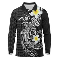 Aloha Hammerhead Shark Long Sleeve Polo Shirt Black Hawaiian Kakau Tribal Tattoo LT9 Black - Polynesian Pride