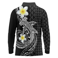 Aloha Hammerhead Shark Long Sleeve Polo Shirt Black Hawaiian Kakau Tribal Tattoo LT9 - Polynesian Pride