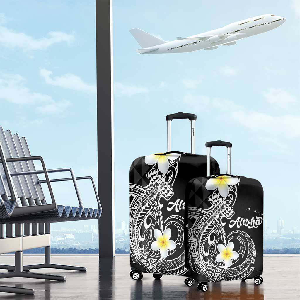 Aloha Hammerhead Shark Luggage Cover Black Hawaiian Kakau Tribal Tattoo
