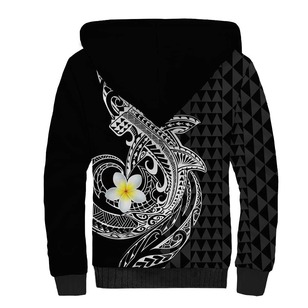 Aloha Hammerhead Shark Sherpa Hoodie Black Hawaiian Kakau Tribal Tattoo LT9 - Polynesian Pride