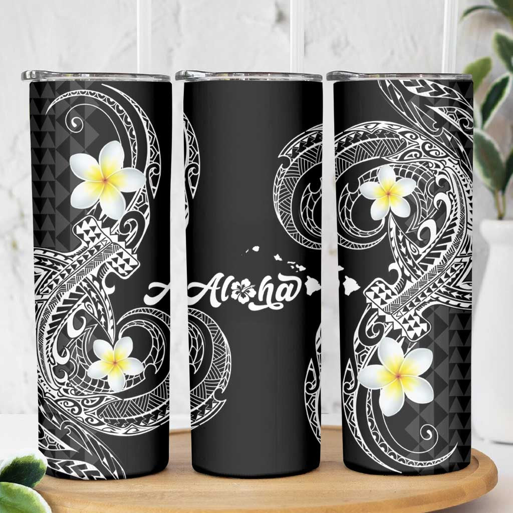 Aloha Hammerhead Shark Skinny Tumbler Black Hawaiian Kakau Tribal Tattoo LT9 - Polynesian Pride