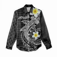 Aloha Hammerhead Shark Women Casual Shirt Black Hawaiian Kakau Tribal Tattoo LT9 - Polynesian Pride