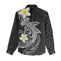 Aloha Hammerhead Shark Women Casual Shirt Black Hawaiian Kakau Tribal Tattoo LT9 - Polynesian Pride