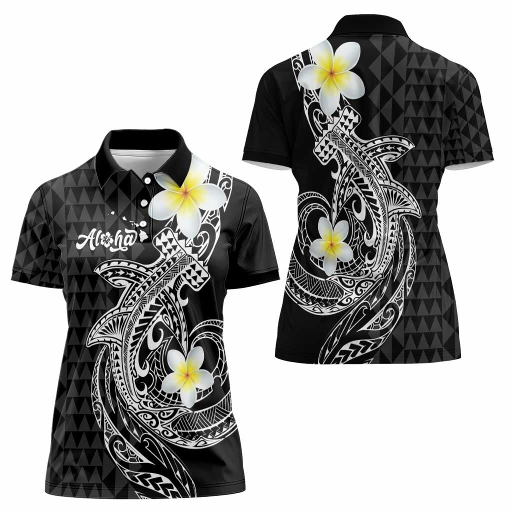 Aloha Hammerhead Shark Women Polo Shirt Black Hawaiian Kakau Tribal Tattoo LT9 - Polynesian Pride