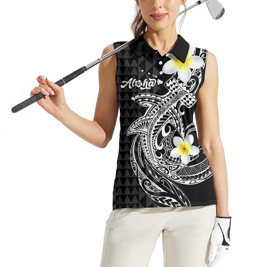 Aloha Hammerhead Shark Women Sleeveless Polo Shirt Black Hawaiian Kakau Tribal Tattoo LT9 - Polynesian Pride