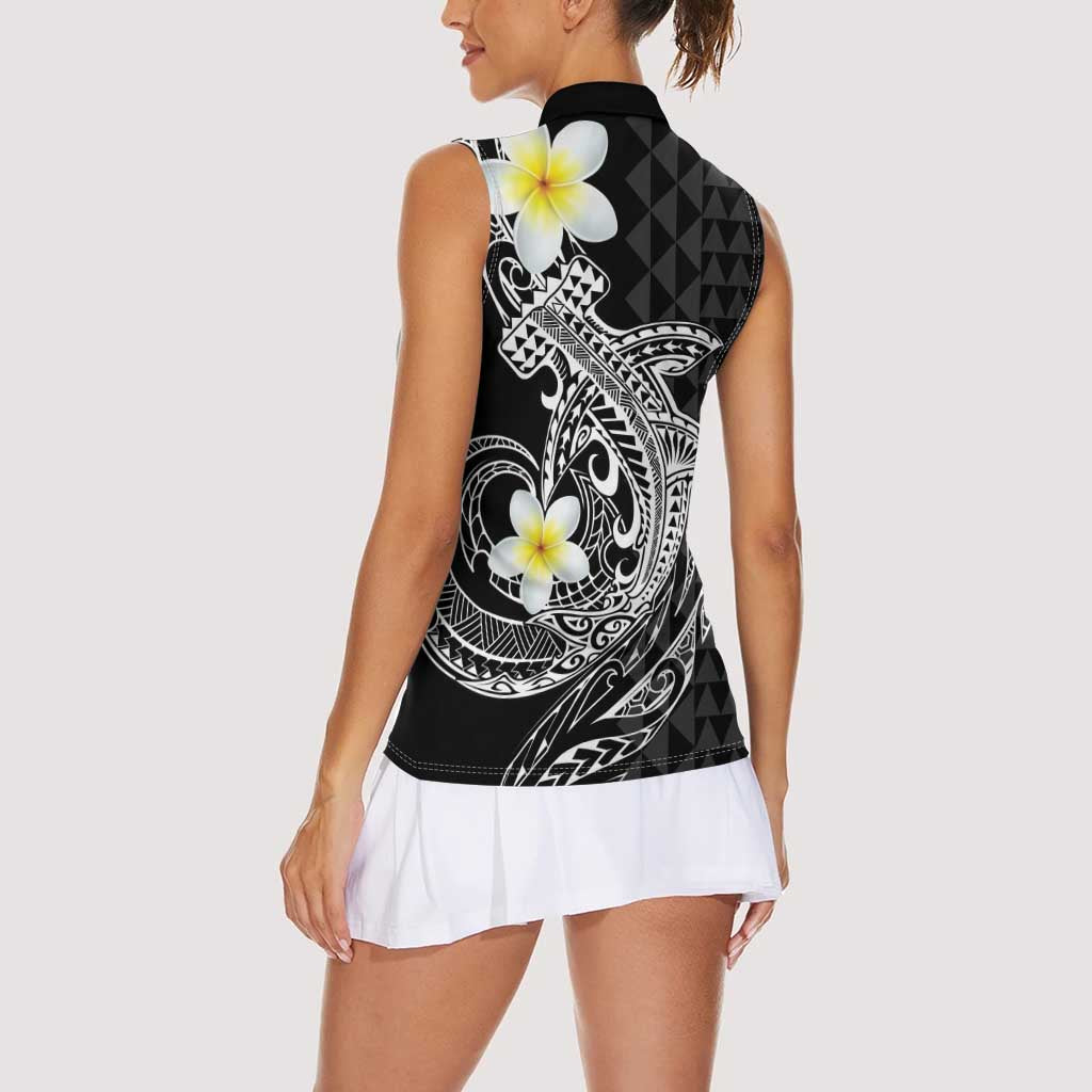 Aloha Hammerhead Shark Women Sleeveless Polo Shirt Black Hawaiian Kakau Tribal Tattoo LT9 - Polynesian Pride