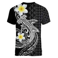 Aloha Hammerhead Shark Women V-Neck T-Shirt Black Hawaiian Kakau Tribal Tattoo LT9 - Polynesian Pride