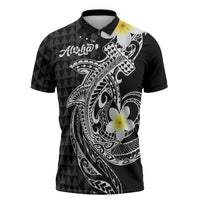 Aloha Hammerhead Shark Zipper Polo Shirt Black Hawaiian Kakau Tribal Tattoo LT9 Black - Polynesian Pride