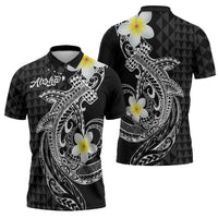 Aloha Hammerhead Shark Zipper Polo Shirt Black Hawaiian Kakau Tribal Tattoo LT9 - Polynesian Pride