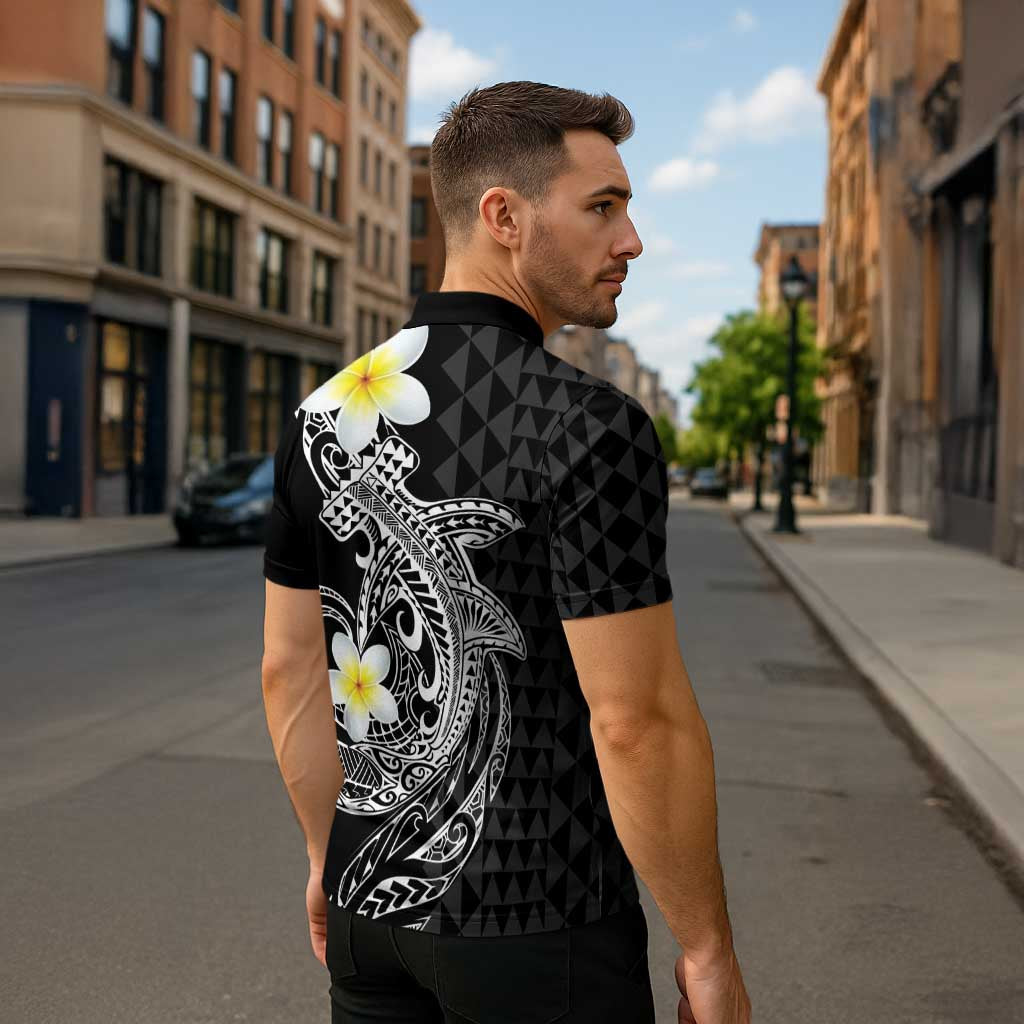 Aloha Hammerhead Shark Zipper Polo Shirt Black Hawaiian Kakau Tribal Tattoo LT9 - Polynesian Pride