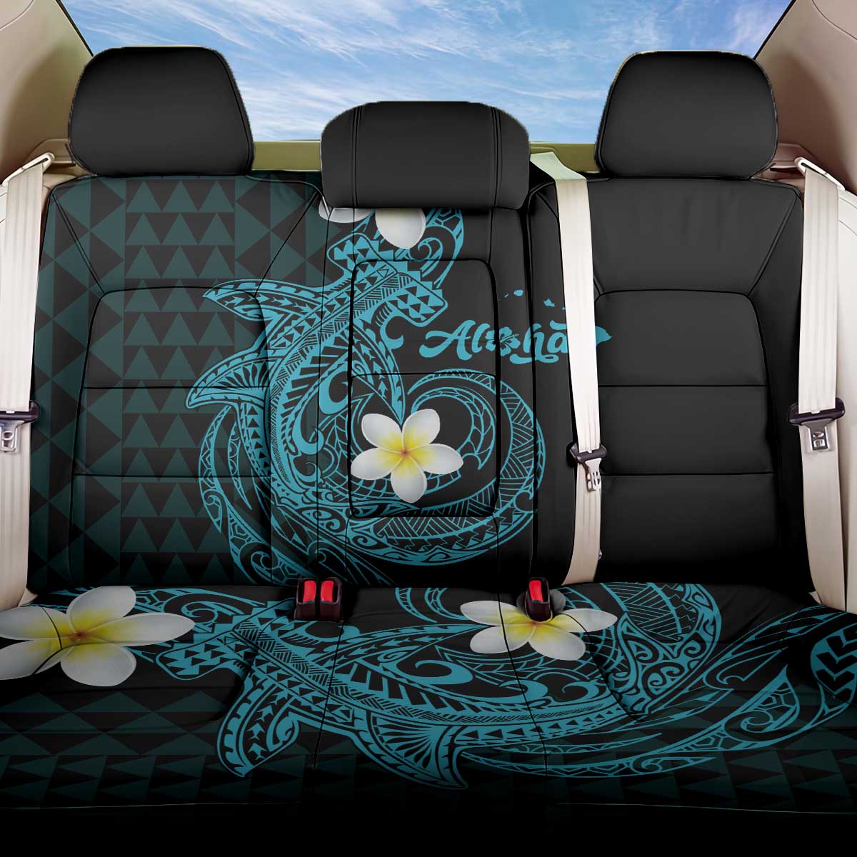 Aloha Hammerhead Shark Back Car Seat Cover Calypso Hawaiian Kakau Tribal Tattoo LT9 One Size Blue - Polynesian Pride