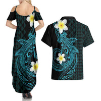 Aloha Hammerhead Shark Couples Matching Summer Maxi Dress and Hawaiian Shirt Calypso Hawaiian Kakau Tribal Tattoo LT9 - Polynesian Pride