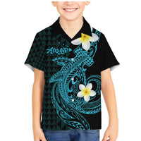 Aloha Hammerhead Shark Family Matching Mermaid Dress and Hawaiian Shirt Calypso Hawaiian Kakau Tribal Tattoo LT9 Son's Shirt Blue - Polynesian Pride