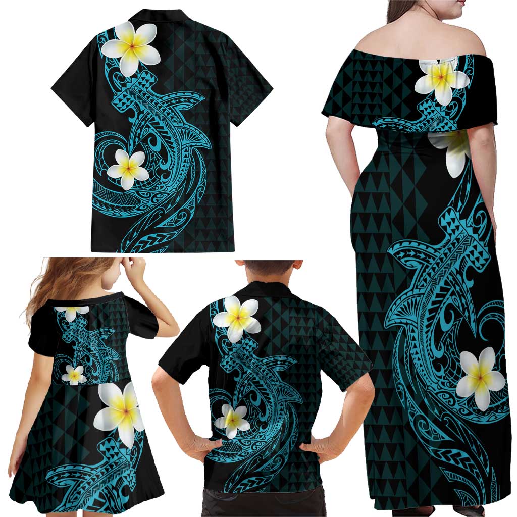 Aloha Hammerhead Shark Family Matching Off Shoulder Maxi Dress and Hawaiian Shirt Calypso Hawaiian Kakau Tribal Tattoo LT9 - Polynesian Pride