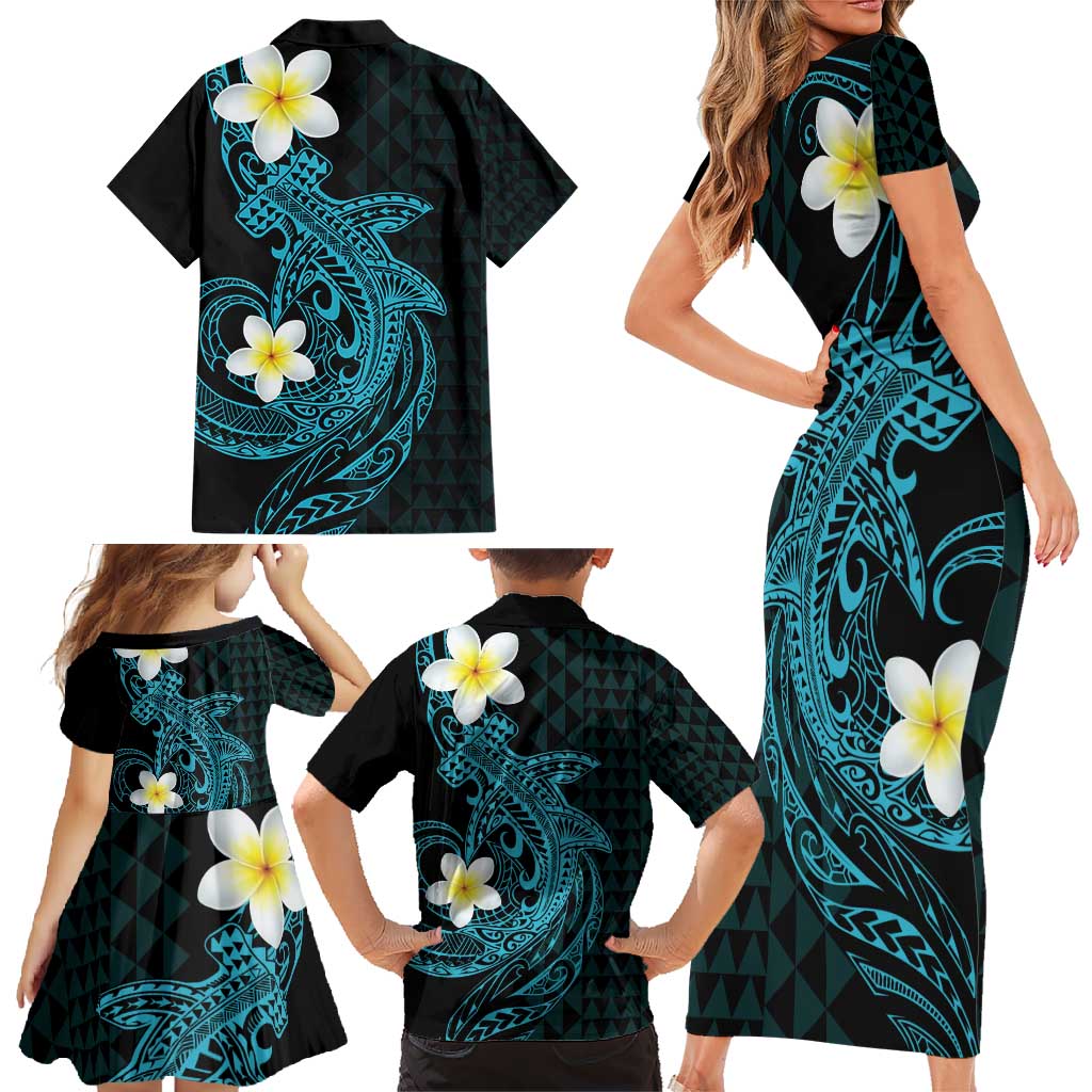Aloha Hammerhead Shark Family Matching Short Sleeve Bodycon Dress and Hawaiian Shirt Calypso Hawaiian Kakau Tribal Tattoo LT9 - Polynesian Pride