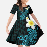 Aloha Hammerhead Shark Family Matching Summer Maxi Dress and Hawaiian Shirt Calypso Hawaiian Kakau Tribal Tattoo LT9 Daughter's Dress Blue - Polynesian Pride