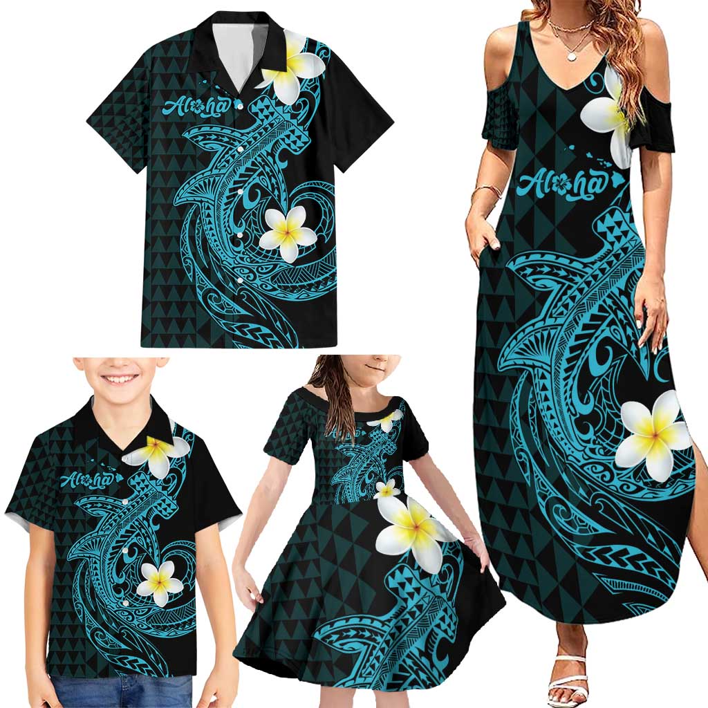 Aloha Hammerhead Shark Family Matching Summer Maxi Dress and Hawaiian Shirt Calypso Hawaiian Kakau Tribal Tattoo LT9 - Polynesian Pride